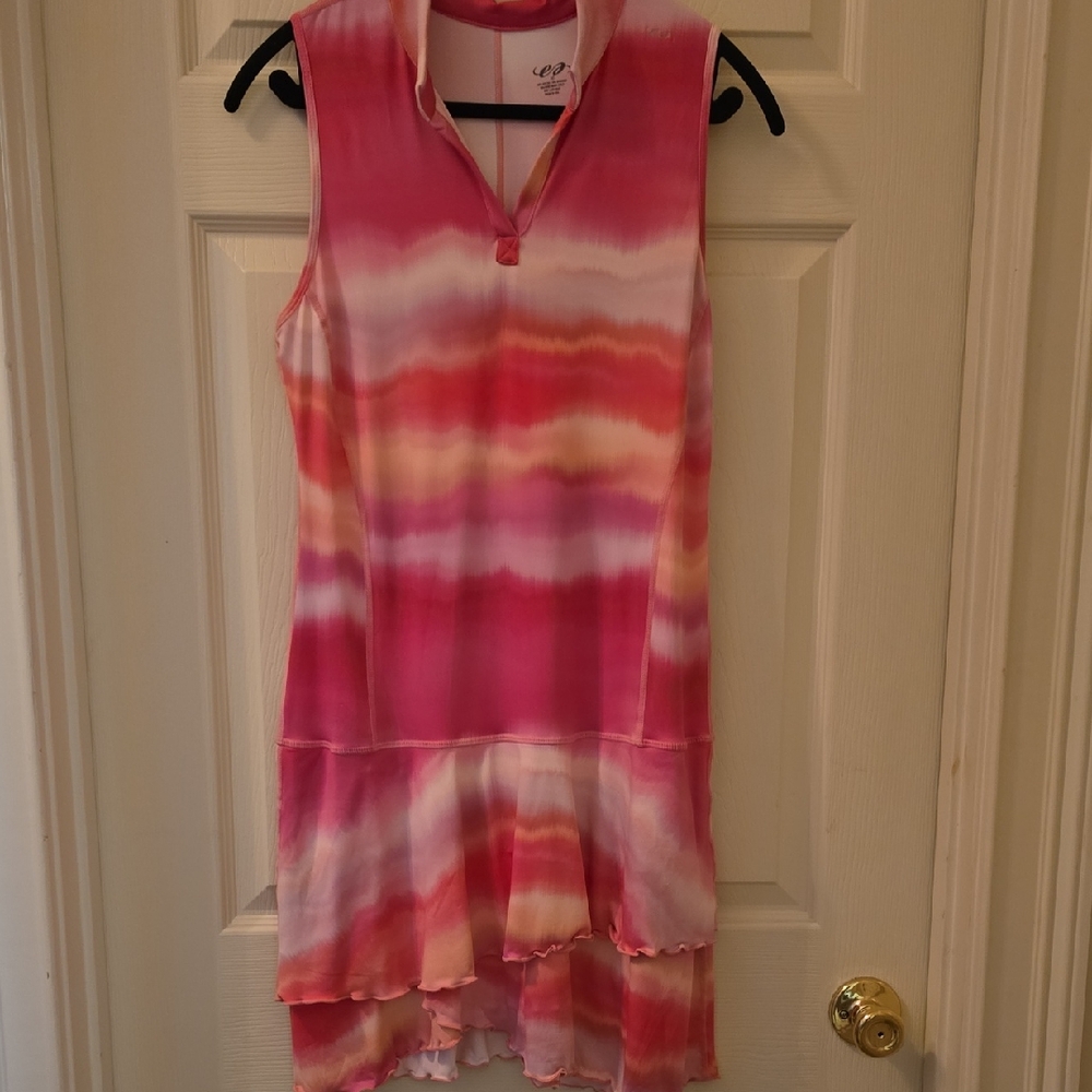 Pink and‎ White Sleeveless V-Neck Sundress